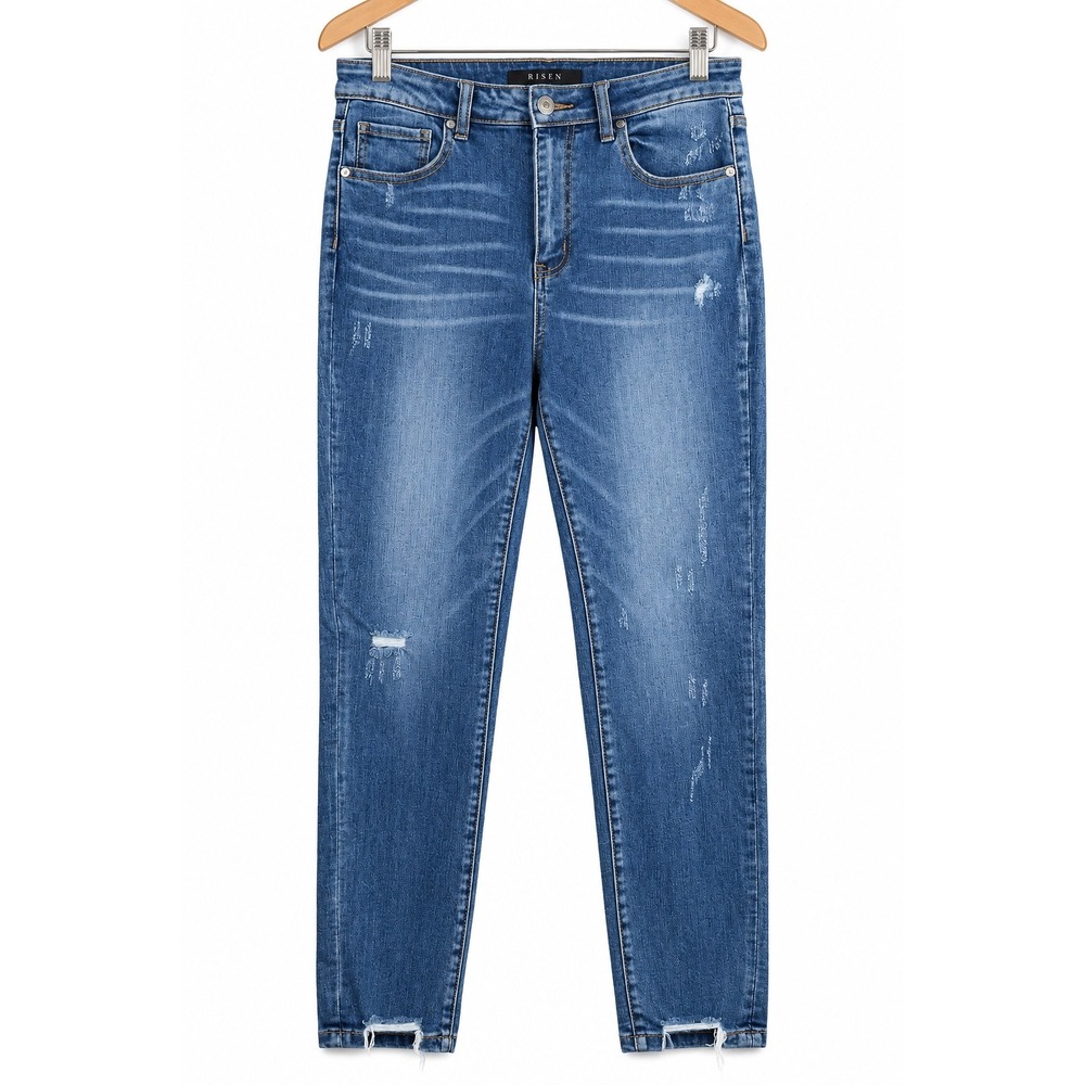 Risen Jeans High Rise Skinny Distressed Medium Wash Denim RDP1475 Size 30/11